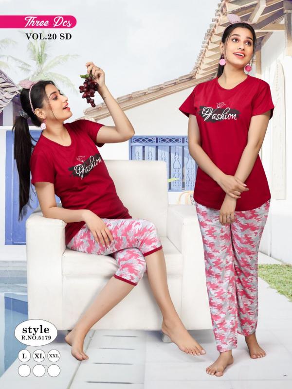 Ft three pcs 20 Cotton three Pcs Women Night Wear Collection